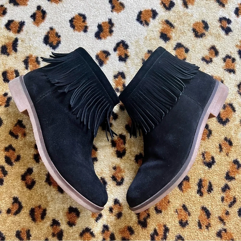 Lucky Brand Galley Black Suede Fringe Ankle Boots